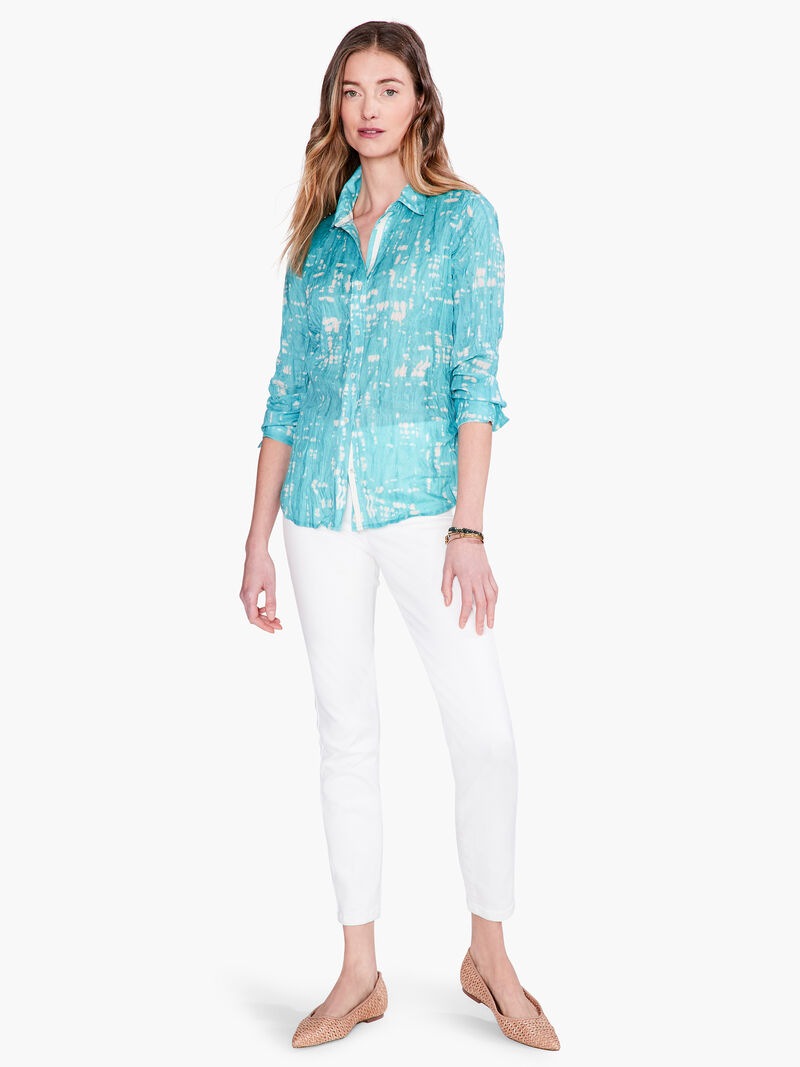 Woman Wears Gleaming Crinkle Shirt image number 3
