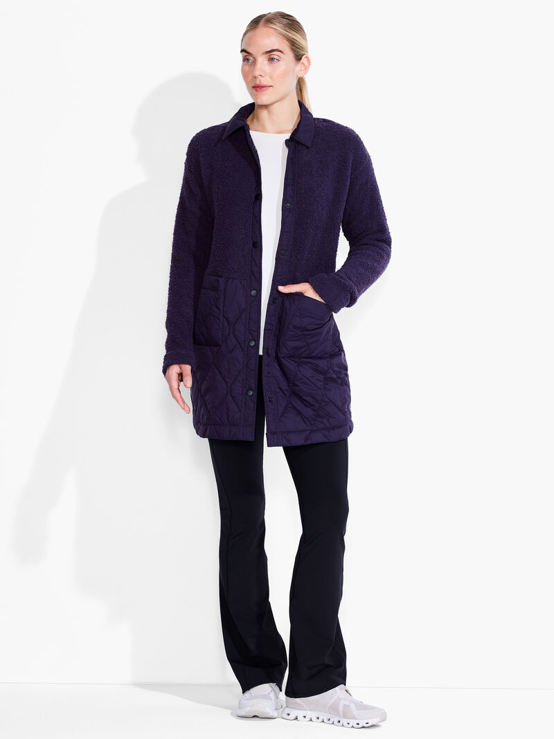 Woman Wears Quilted Mix Media Coat image number 1