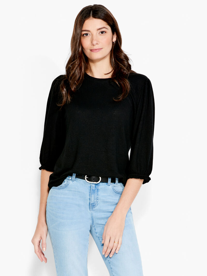 Woman Wears NZT Crew Neck 3/4 Pleated Sleeve Tee image number 0