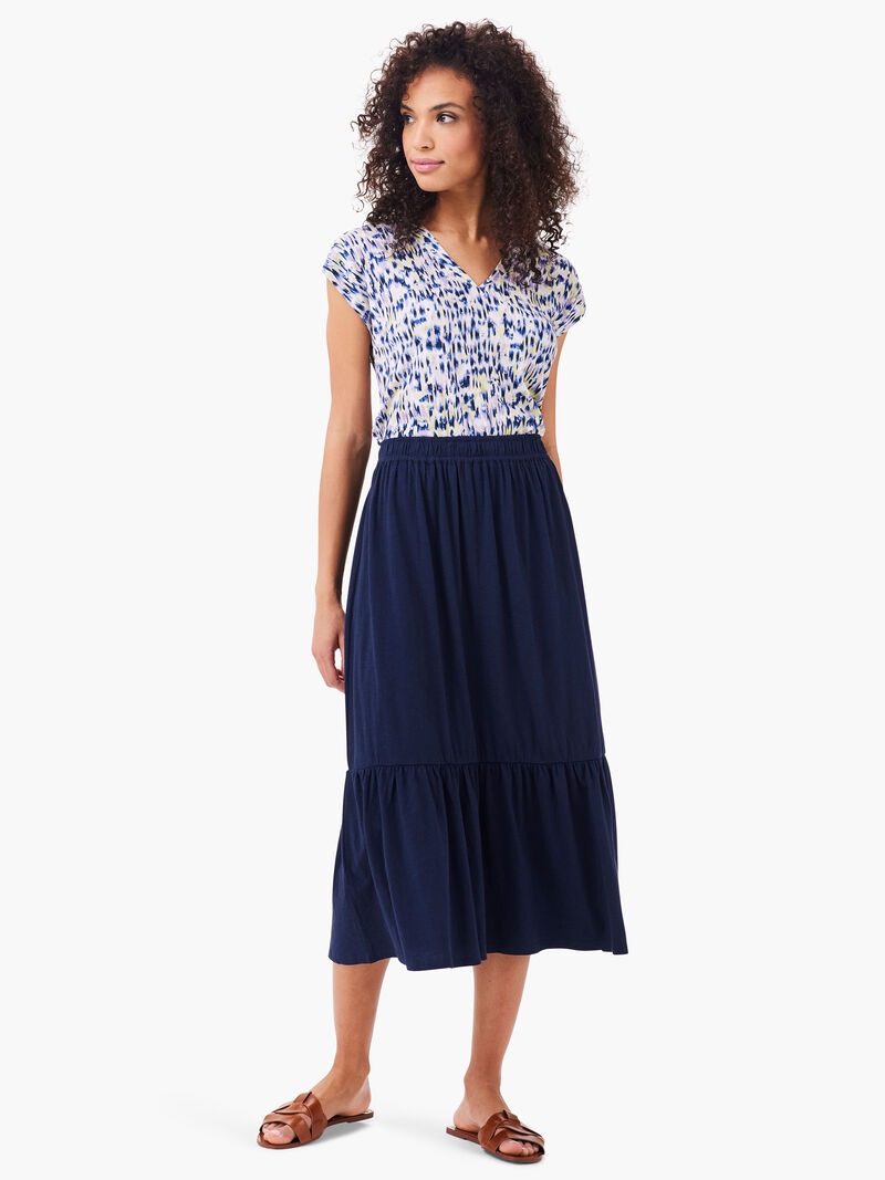 Woman Wears NZT Tiered Midi Skirt image number 1