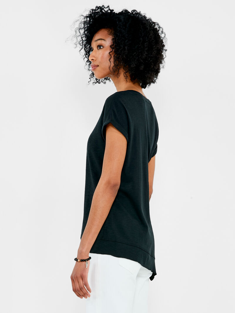 Woman Wears NZT Short Sleeve V-Neck Asymmetrical Tee image number 1
