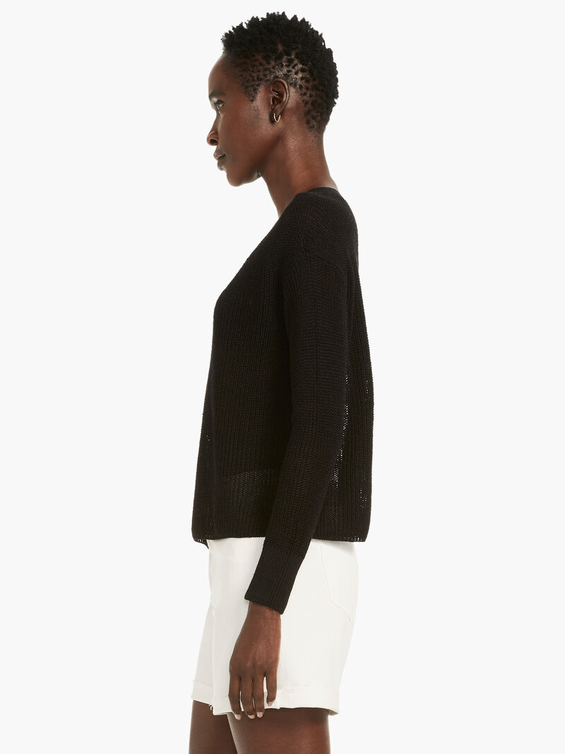 Woman Wears Textural V-Neck Summer Sweater image number 1