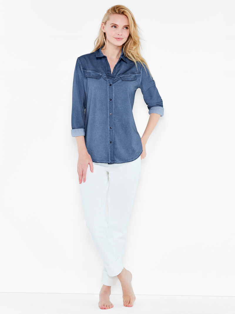 Woman Wears NZT Long Sleeve Angled Pocket Shirt image number 3