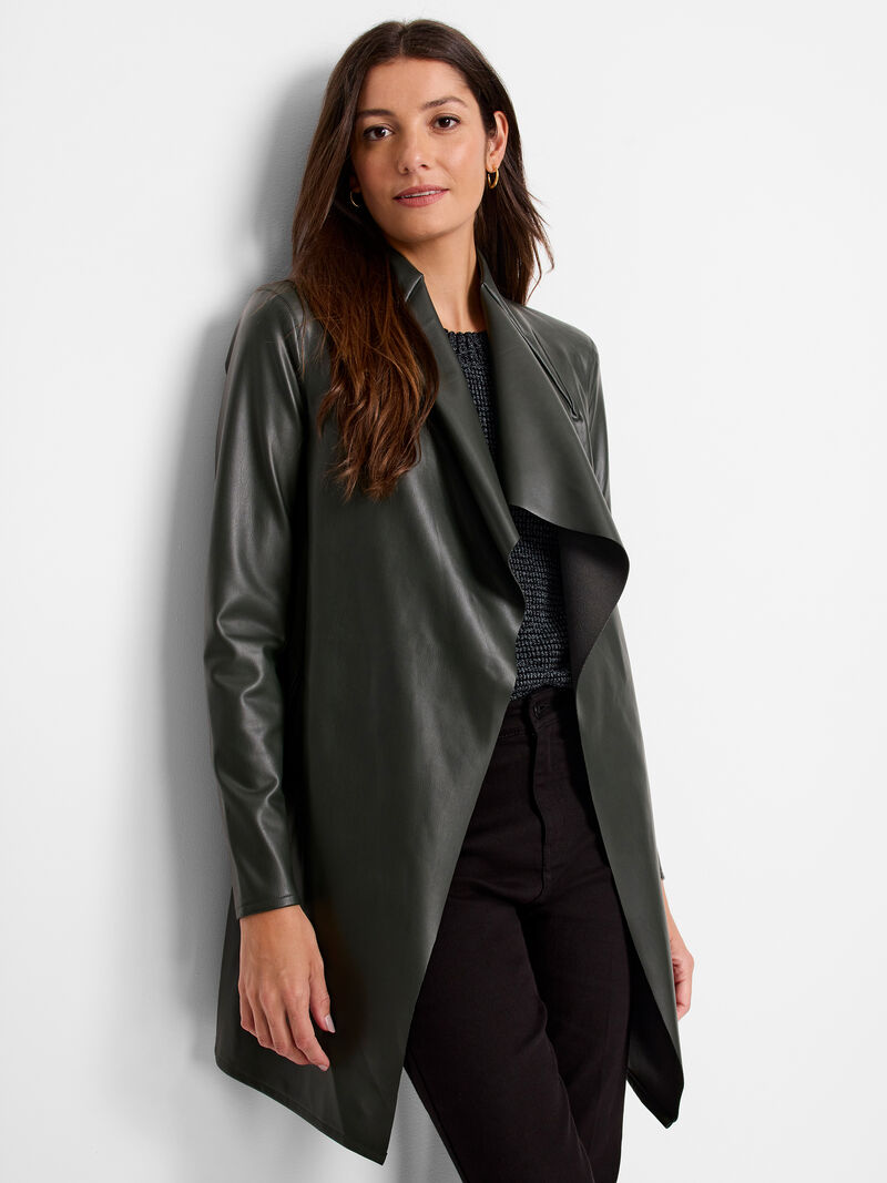 Woman Wears Faux Leather Lounge Around Jacket image number 0