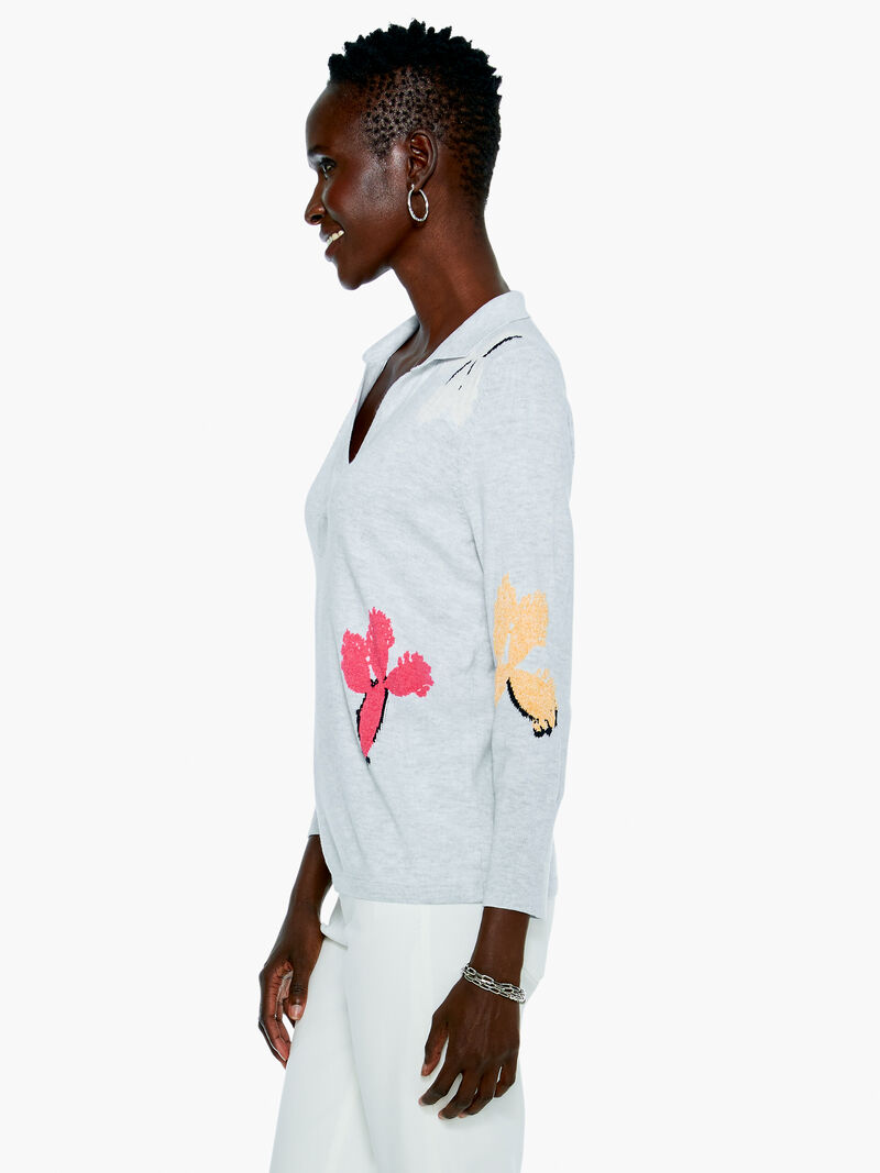 Woman Wears Scattered Blooms Vital Polo Sweater image number 1