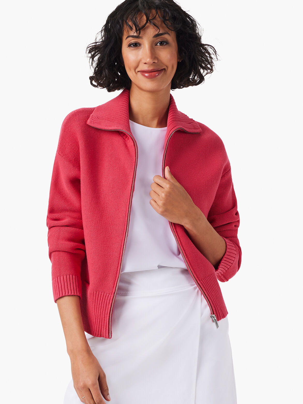 Womens zip front sweater jacket top