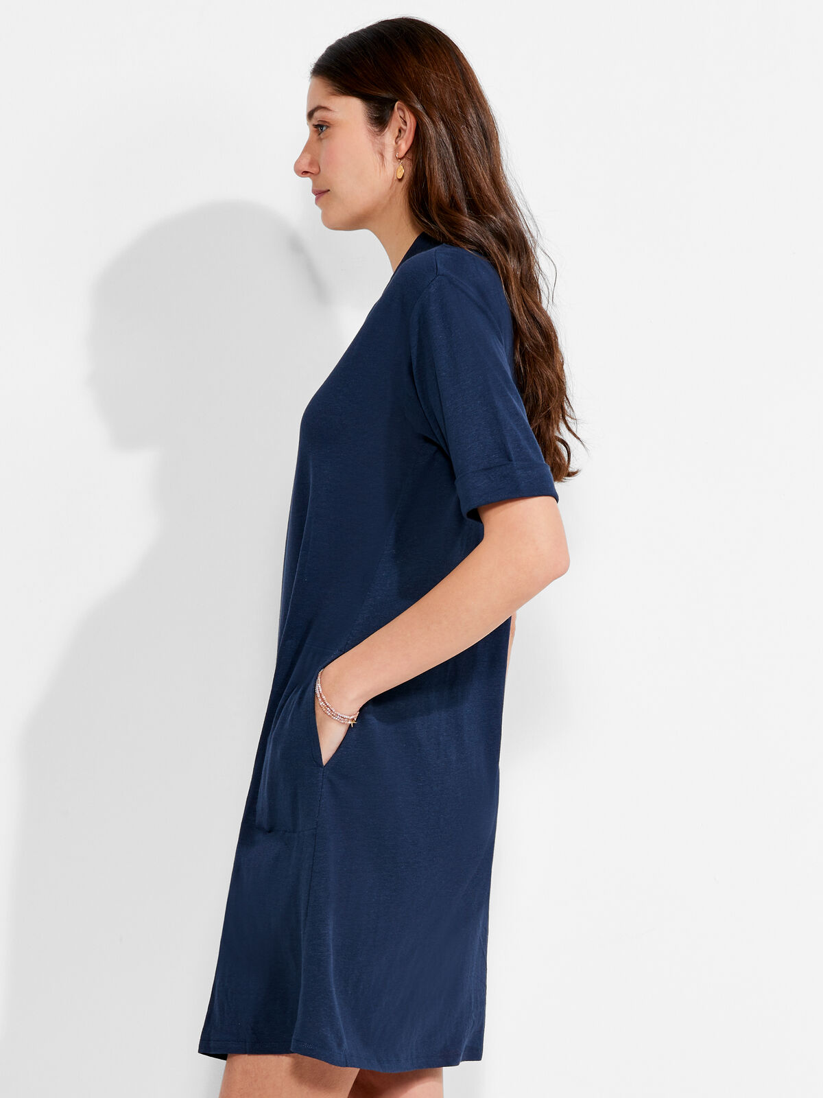 NZT Short Sleeve Notched V Dress