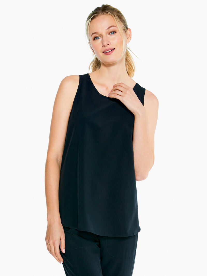 Woman Wears Tech Stretch Wrap Around Tank image number 0