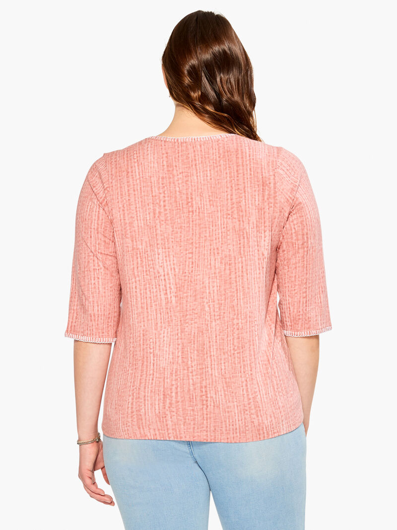 Woman Wears NZT 3/4 Sleeve Split Collar Stitch Top image number 2