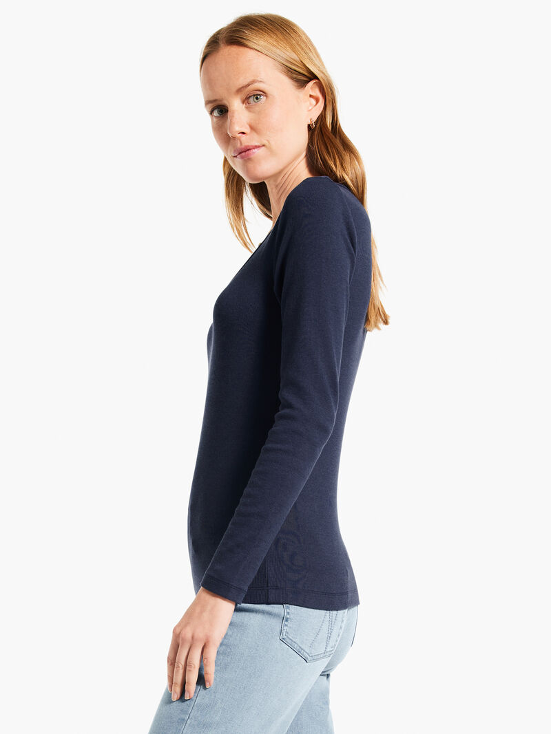Woman Wears Perfect Knit Rib Long Sleeve V Neck image number 1