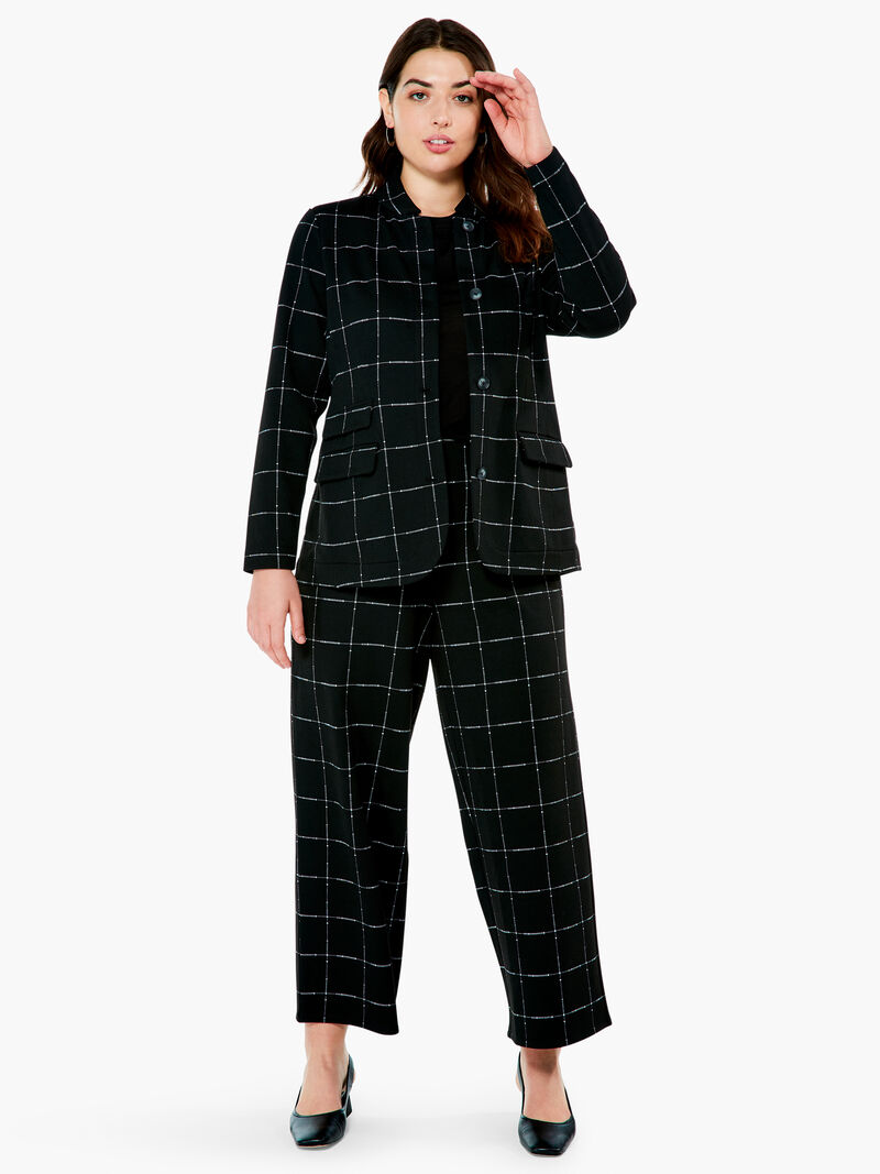 Etched Plaid Wide-Leg Pant