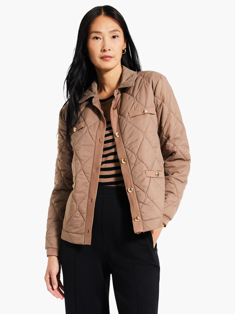 Woman Wears Knit Trim Puffer Jacket image number 0