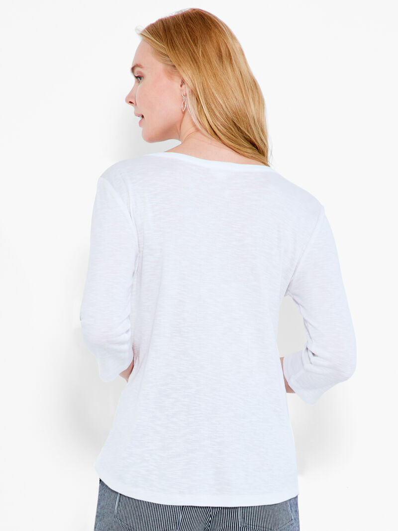 Woman Wears NZT 3/4 Sleeve Snap V Tee image number 3