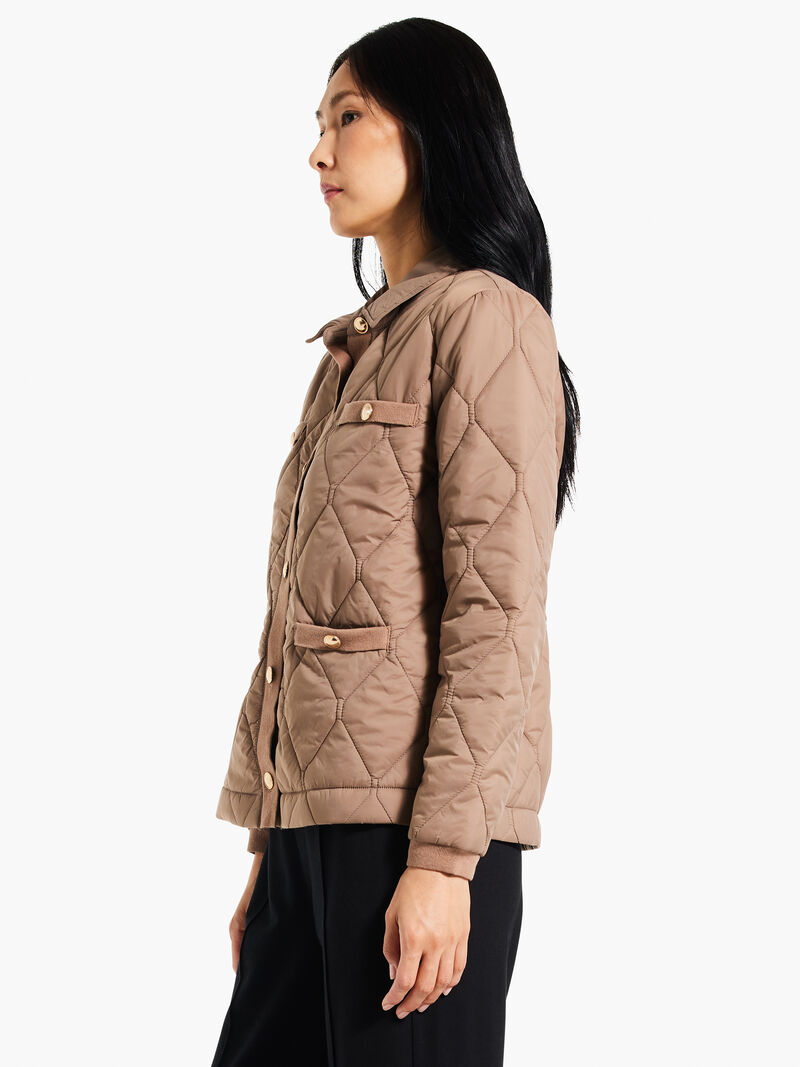 Woman Wears Knit Trim Puffer Jacket image number 1