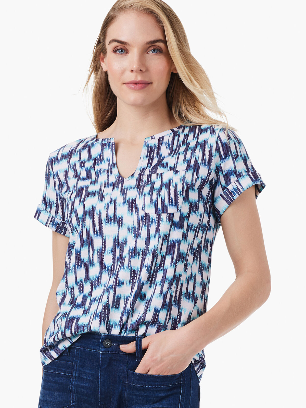 NZT Hazy Blues Split Neck Tee