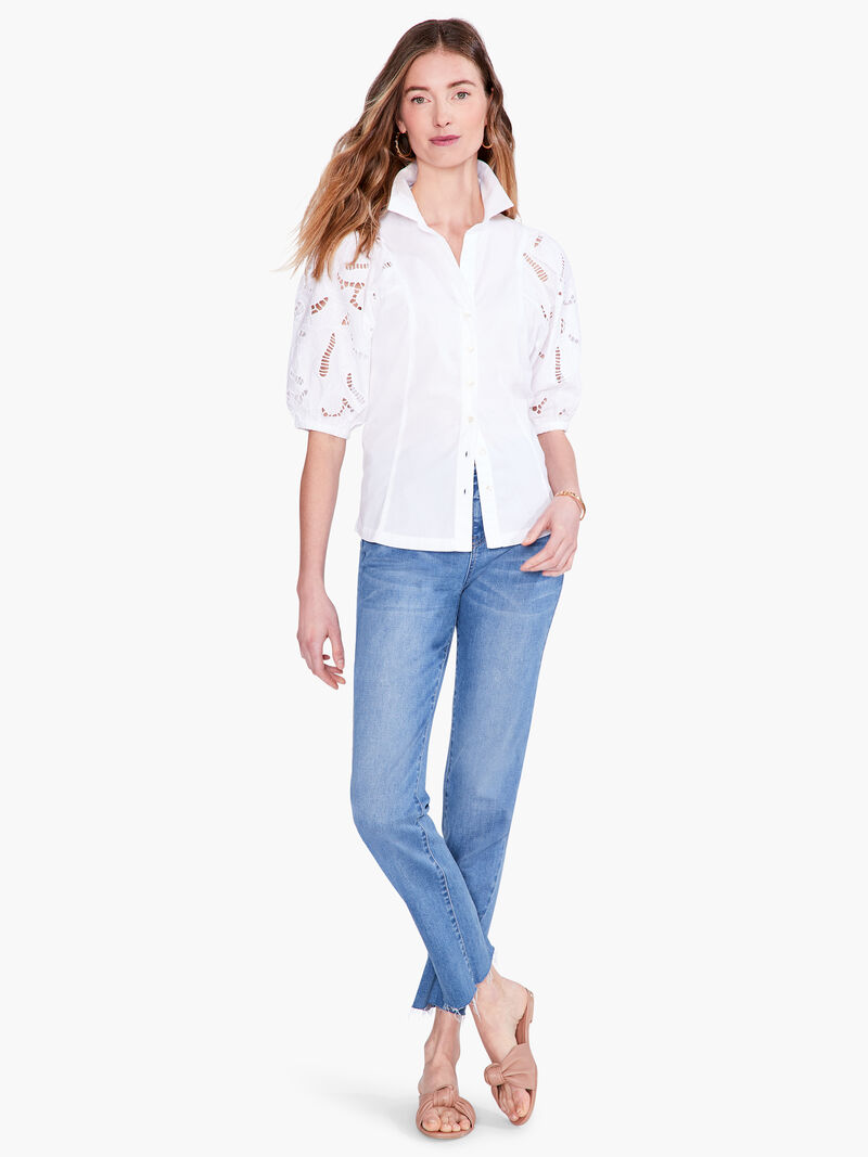 Woman Wears Eyelet Sleeves Shirt image number 4