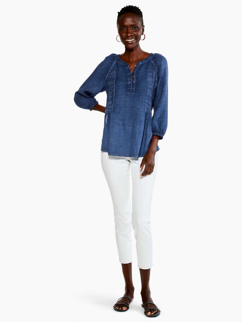 Woman Wears Double Gauze Tucked Blouse image number 3