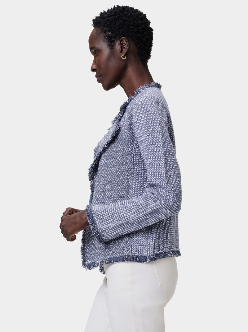 Woman Wears Fringe Mix Knit Pocket Jacket image number 2