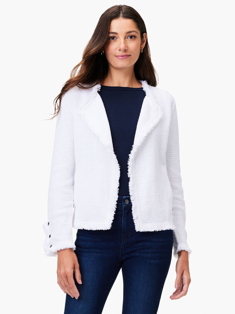 Woman Wears Fringe Mix Knit Jacket image number 1