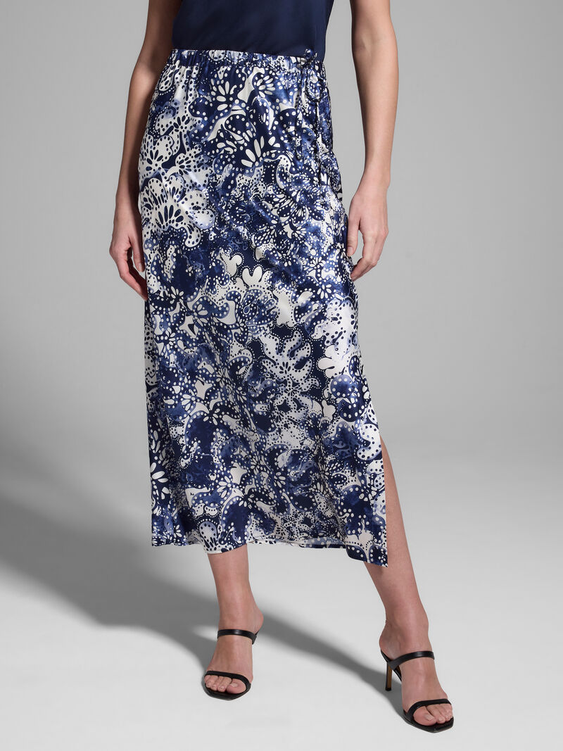 Woman Wears Twilight Blooms Stretch Silk Slip Skirt image number 0