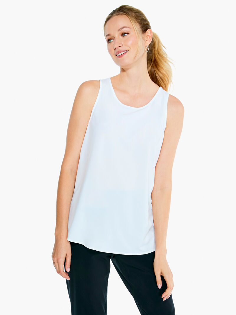 Woman Wears Tech Stretch Wrap Around Tank image number 0