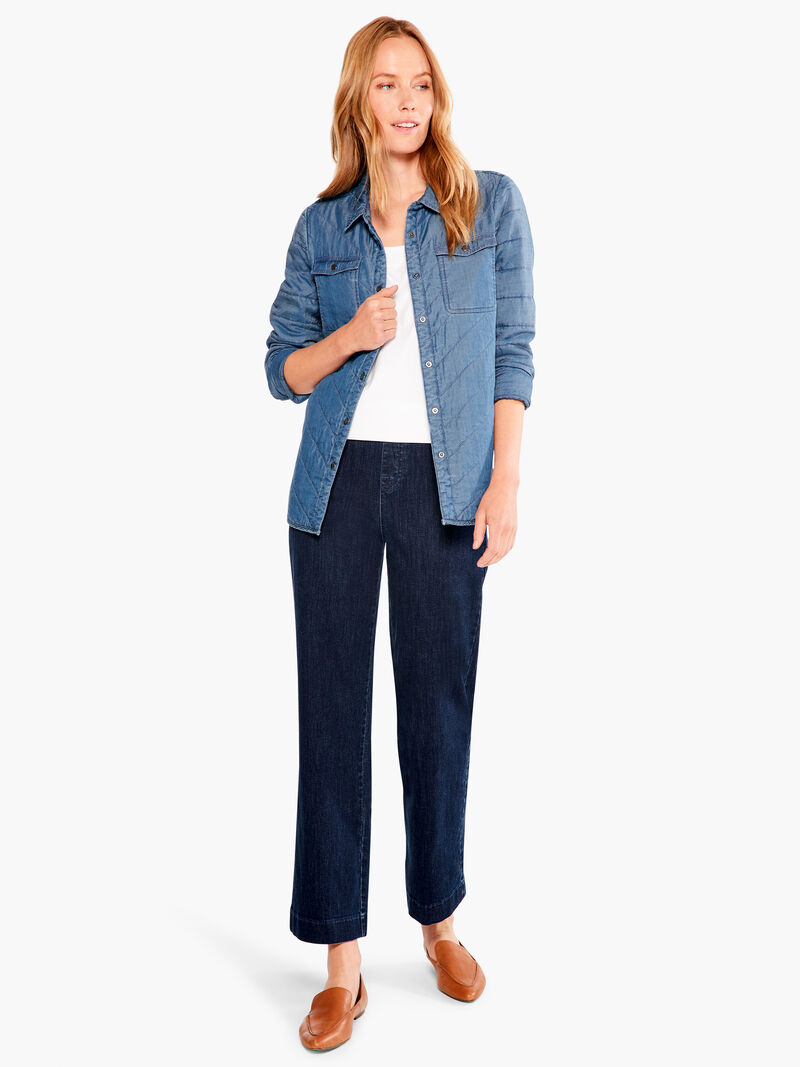 Woman Wears Quilted Denim Shirt Jacket image number 3