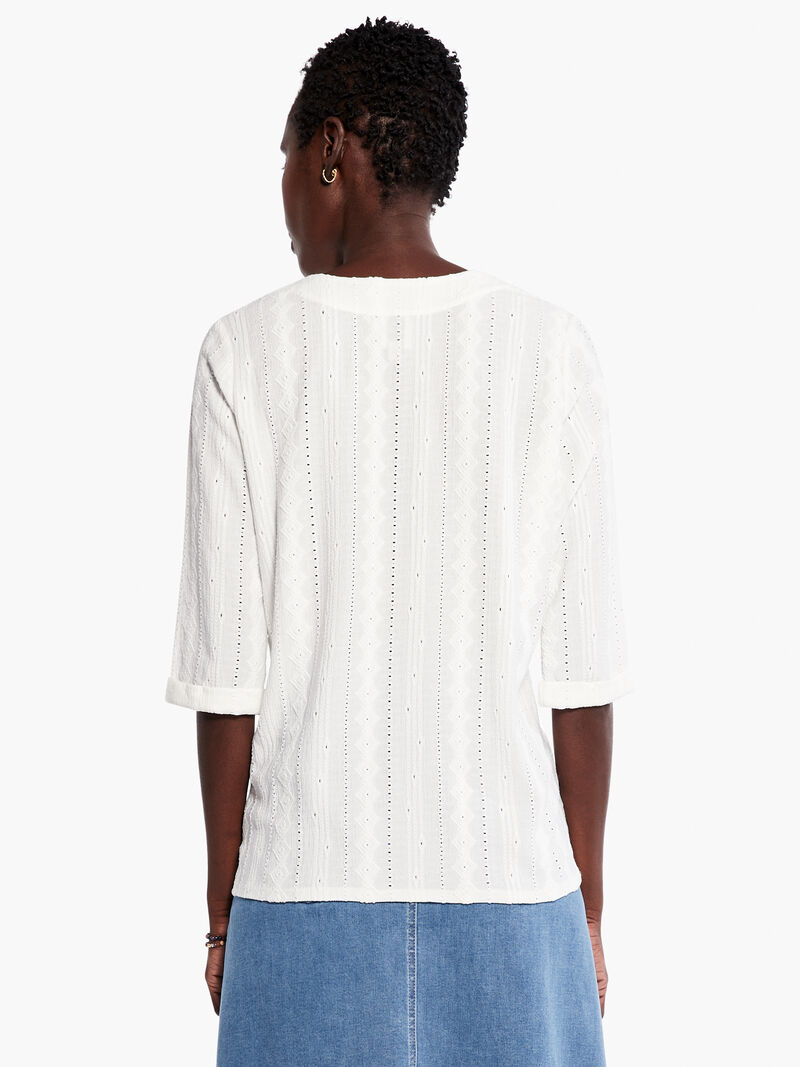 Woman Wears Angled Lace Top image number 2