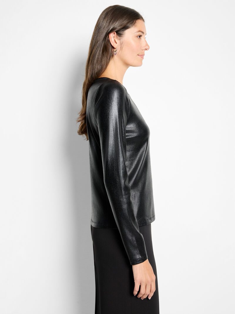 Woman Wears Glazed Rib Boat Neck Tee image number 2