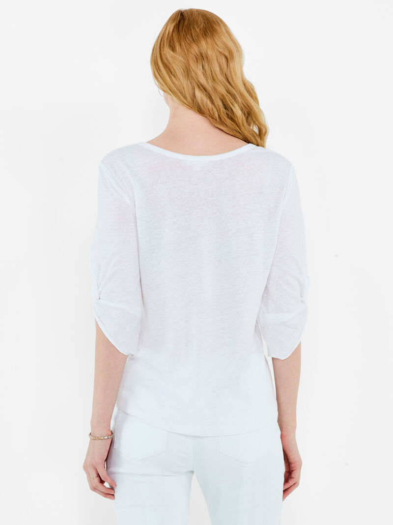 Woman Wears NZT Elbow Knot Sleeve Boat Neck Tee image number 2