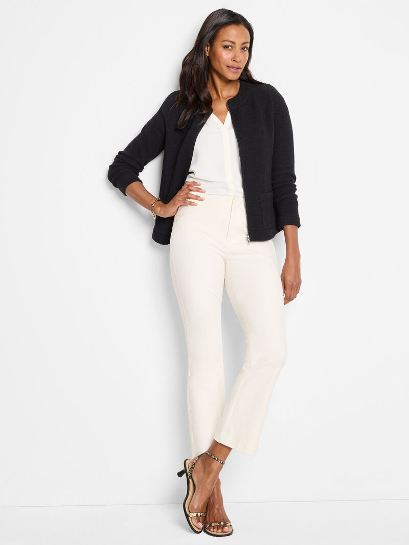 Woman Wears Weave Mix Knit Zip Jacket image number 3