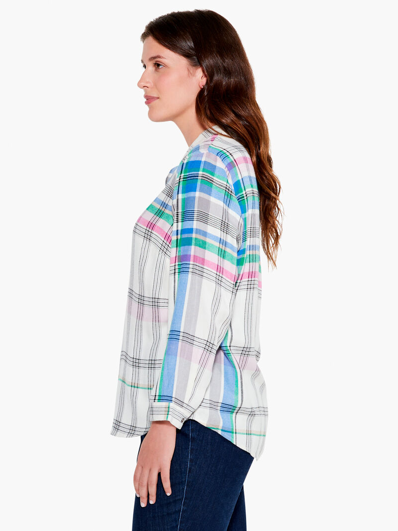 Woman Wears Here To There Plaid Shirt image number 1