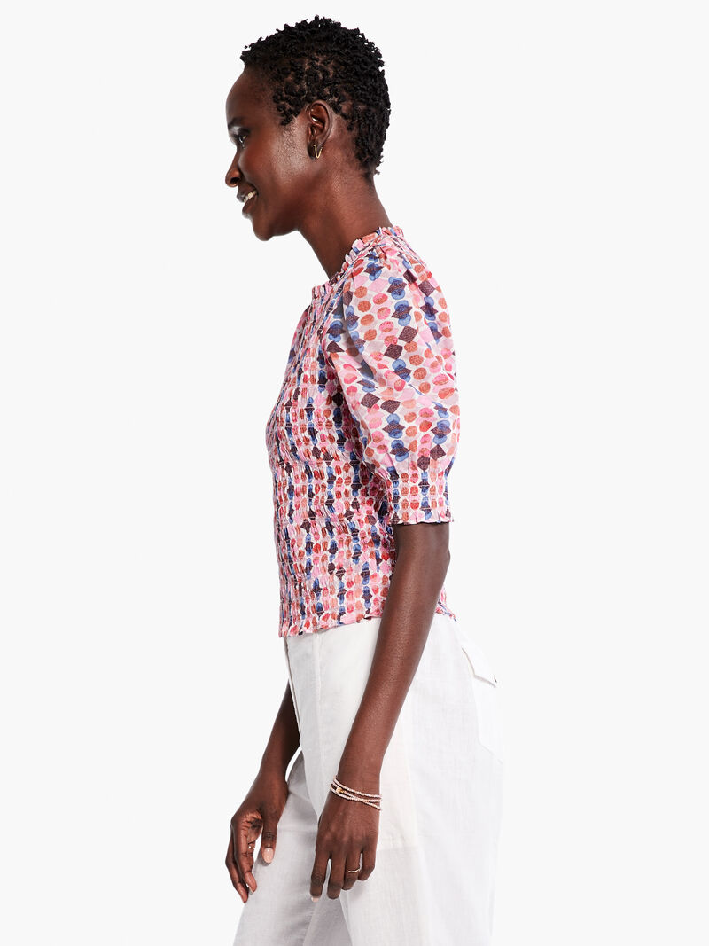 Woman Wears Geo Dots Smocked Top image number 1