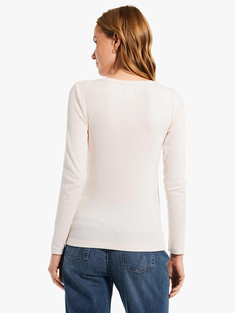 Woman Wears Perfect Knit Rib Long Sleeve V Neck image number 2