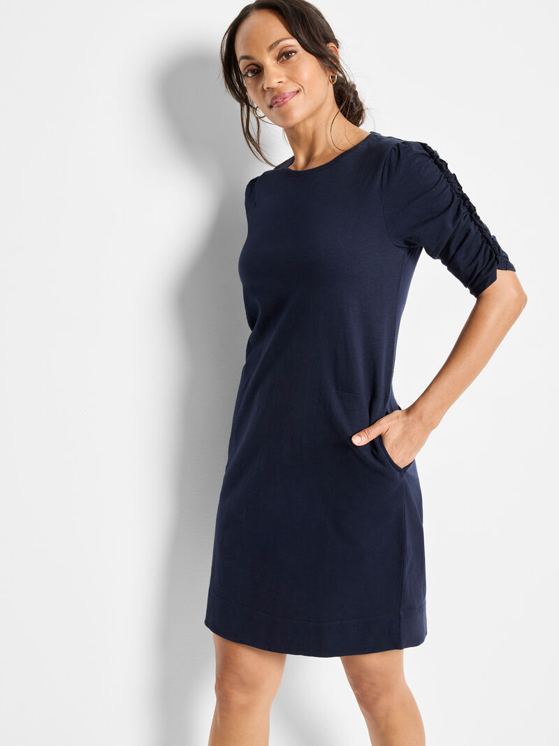 NZT Ruched Elbow Sleeve Dress
