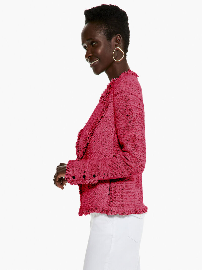 Woman Wears Fringe Mix Knit Jacket image number 1