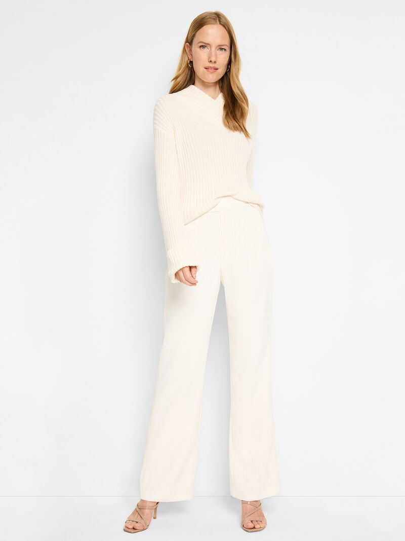Woman Wears Mock V Ribbed Sweater image number 3