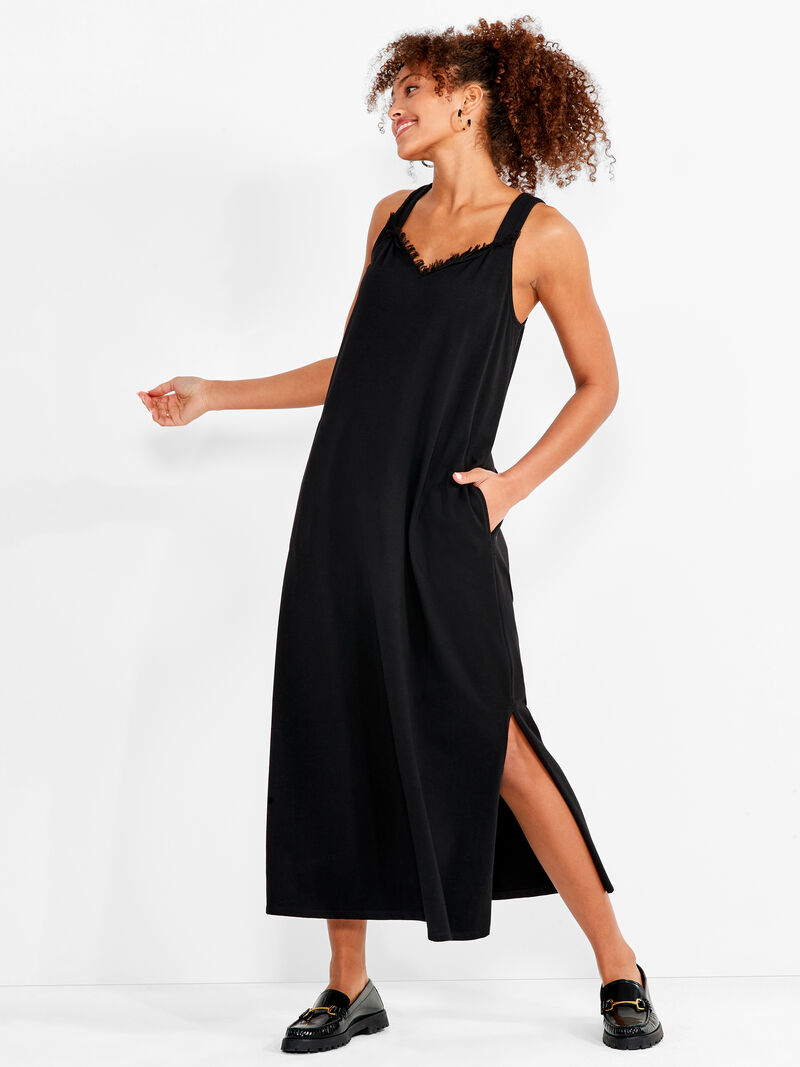 Woman Wears NZT Fringe Slip Dress image number 0
