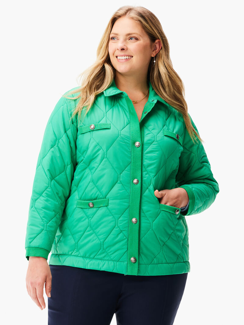 Woman Wears Knit Trim Puffer Jacket image number 0