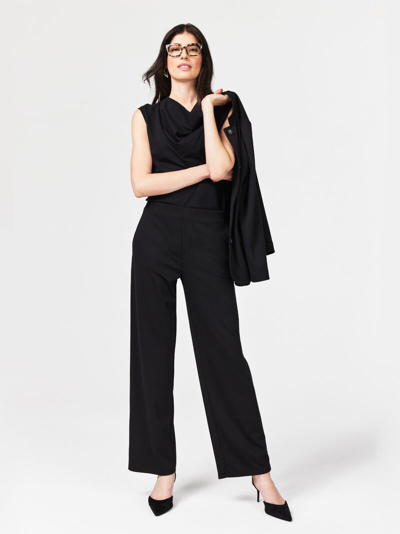 Woman Wears 29" Drapey Ponte Wide Leg Ankle Pant image number 4