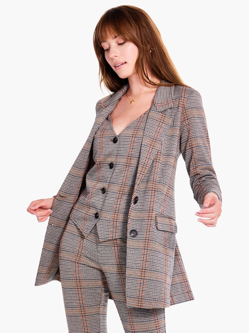 Woman Wears Sketched Plaid Knit Blazer image number 0