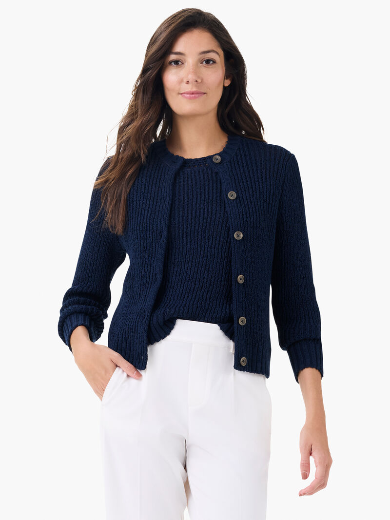 Woman Wears Tape Yarn Button Cardigan image number 0