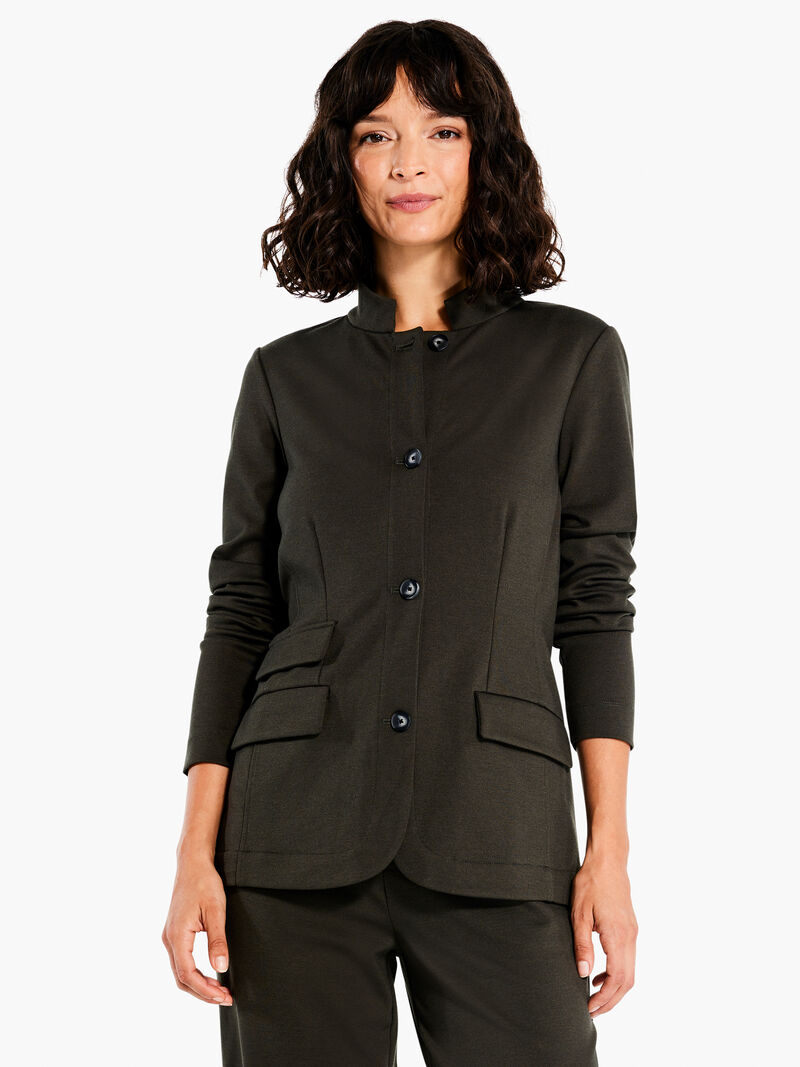 Woman Wears Drapey Ponte Blazer image number 1