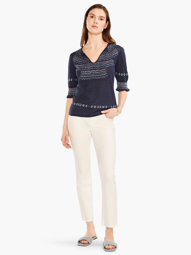 Woman Wears Intarsia Stitches Sweater image number 3
