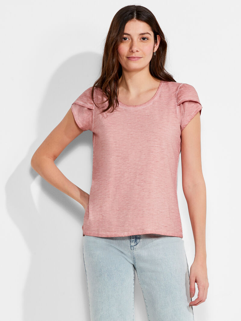 Woman Wears NZT Short Sleeve Tulip Sleeve Scoop Tee image number 0