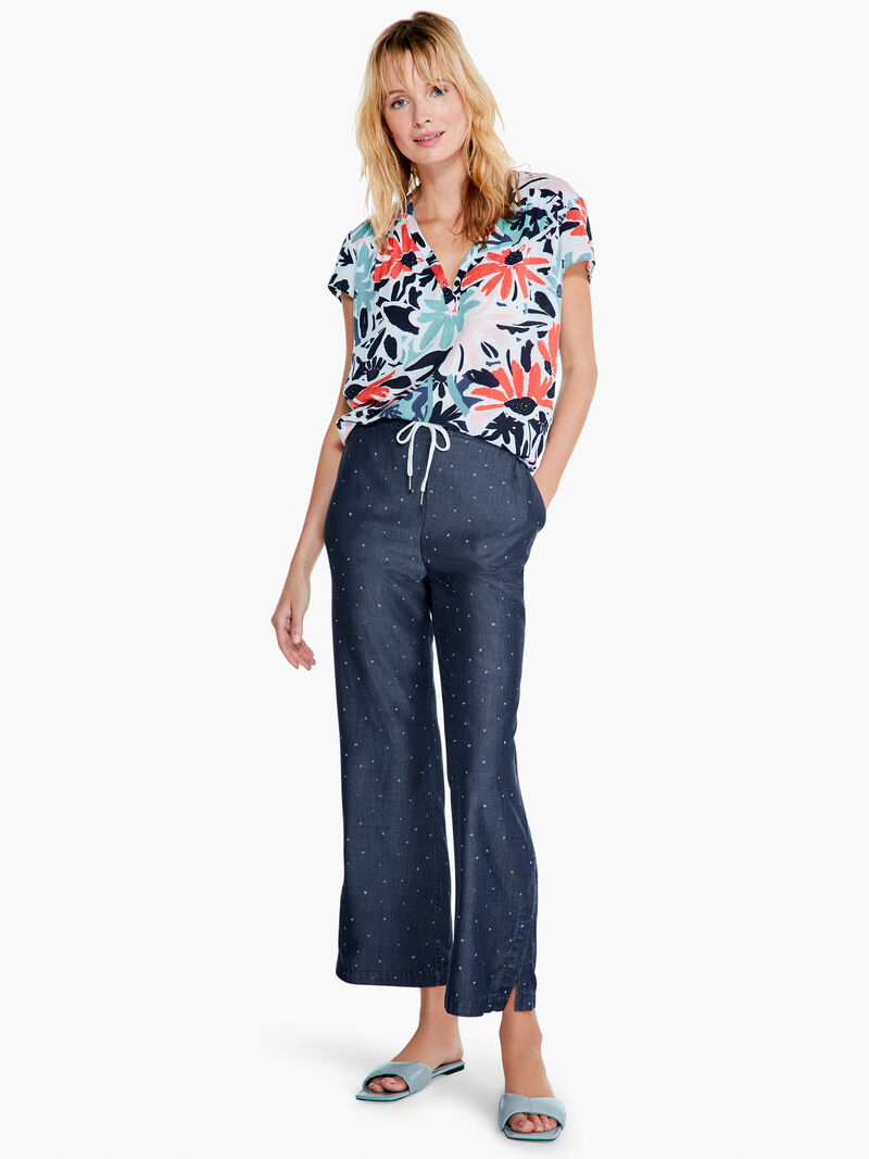Woman Wears Denim Dot Wide-Leg Pant image number 3