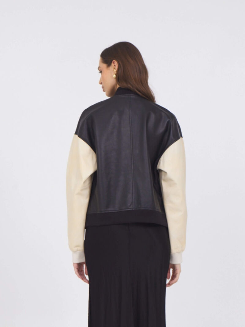 Woman Wears JKT - Fallon Leather Baseball Jacket image number 1
