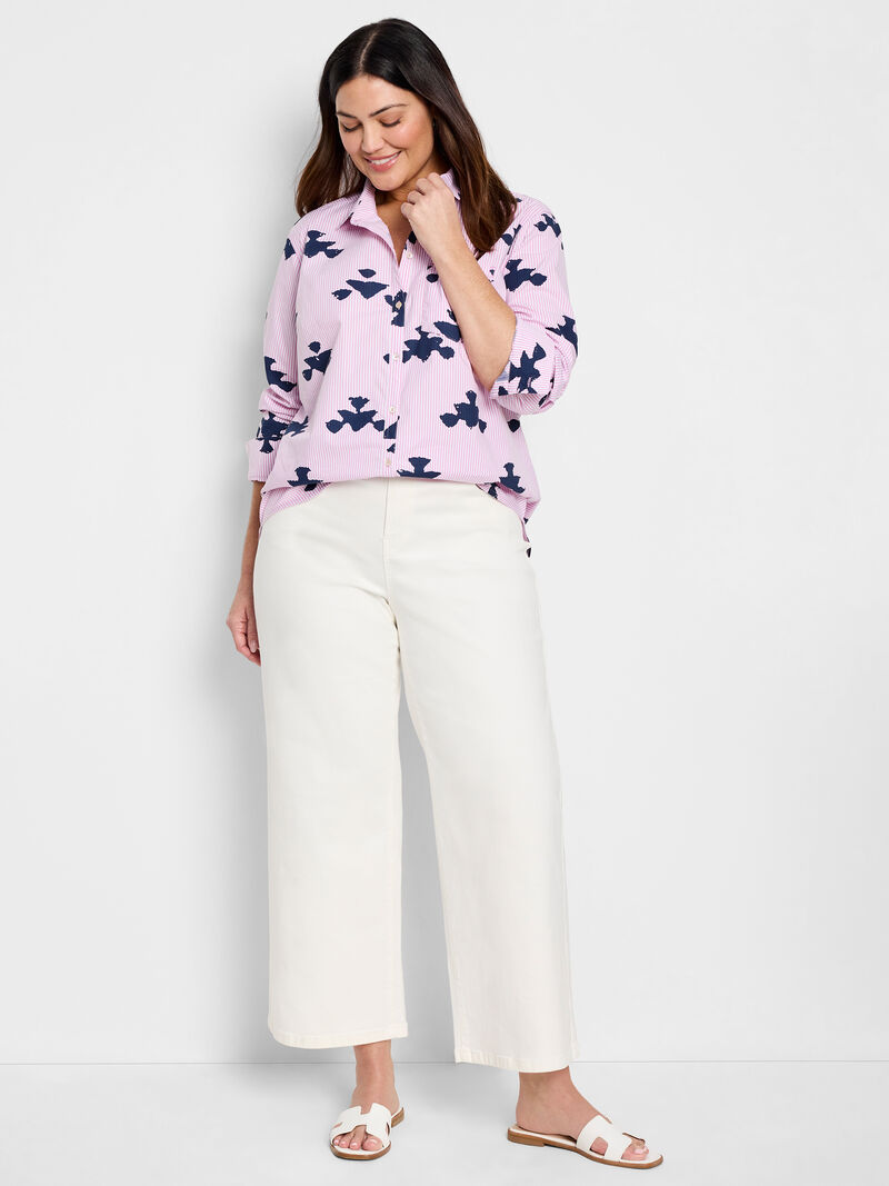 Woman Wears Stamped Stripe Woven Shirt image number 1