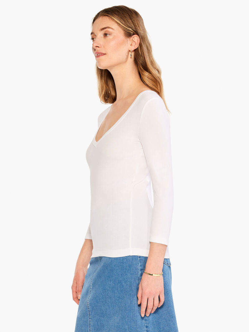 Woman Wears Perfect Knit Rib 3/4 Sleeve V Tee image number 1