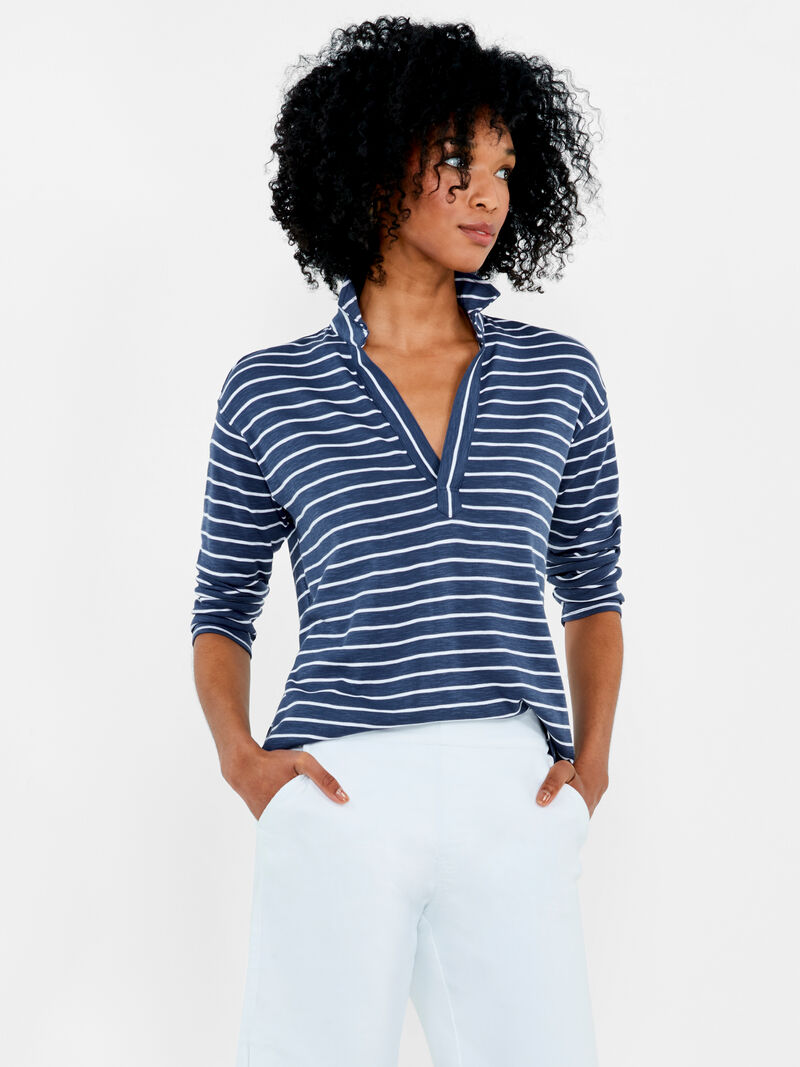 Woman Wears NZT Striped 3/4 Sleeve Henley image number 3