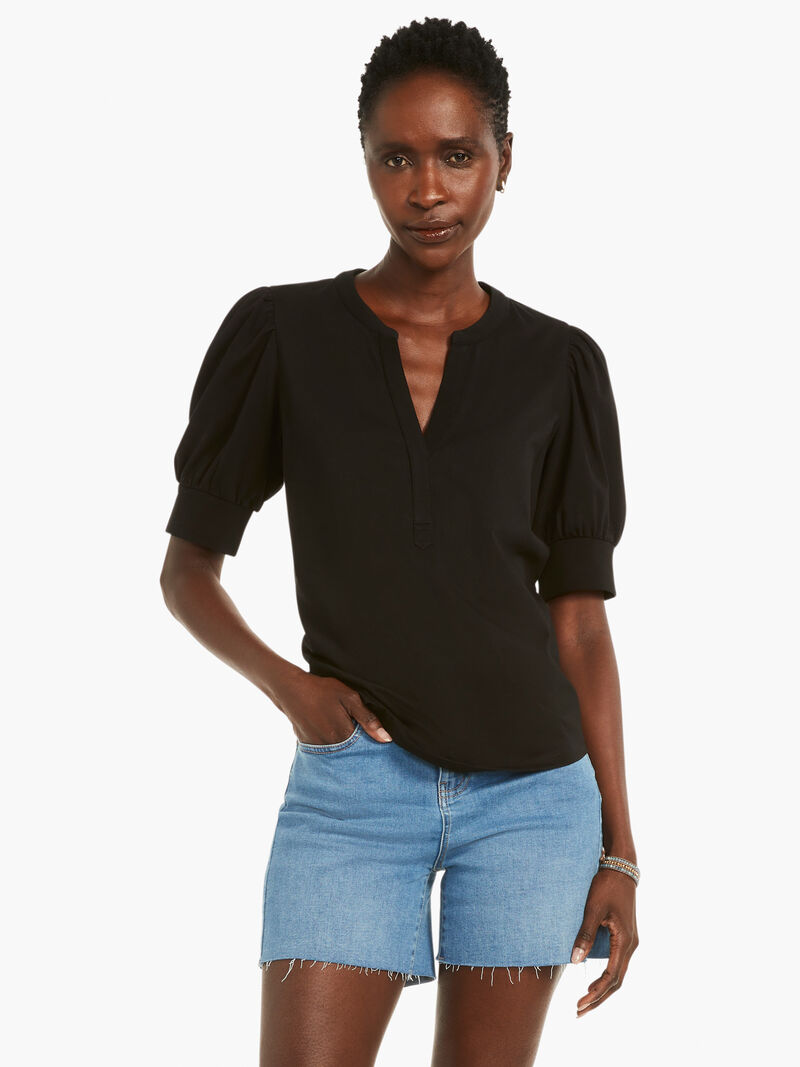 Woman Wears NZT Elbow Sleeve Split Neck Tee image number 0